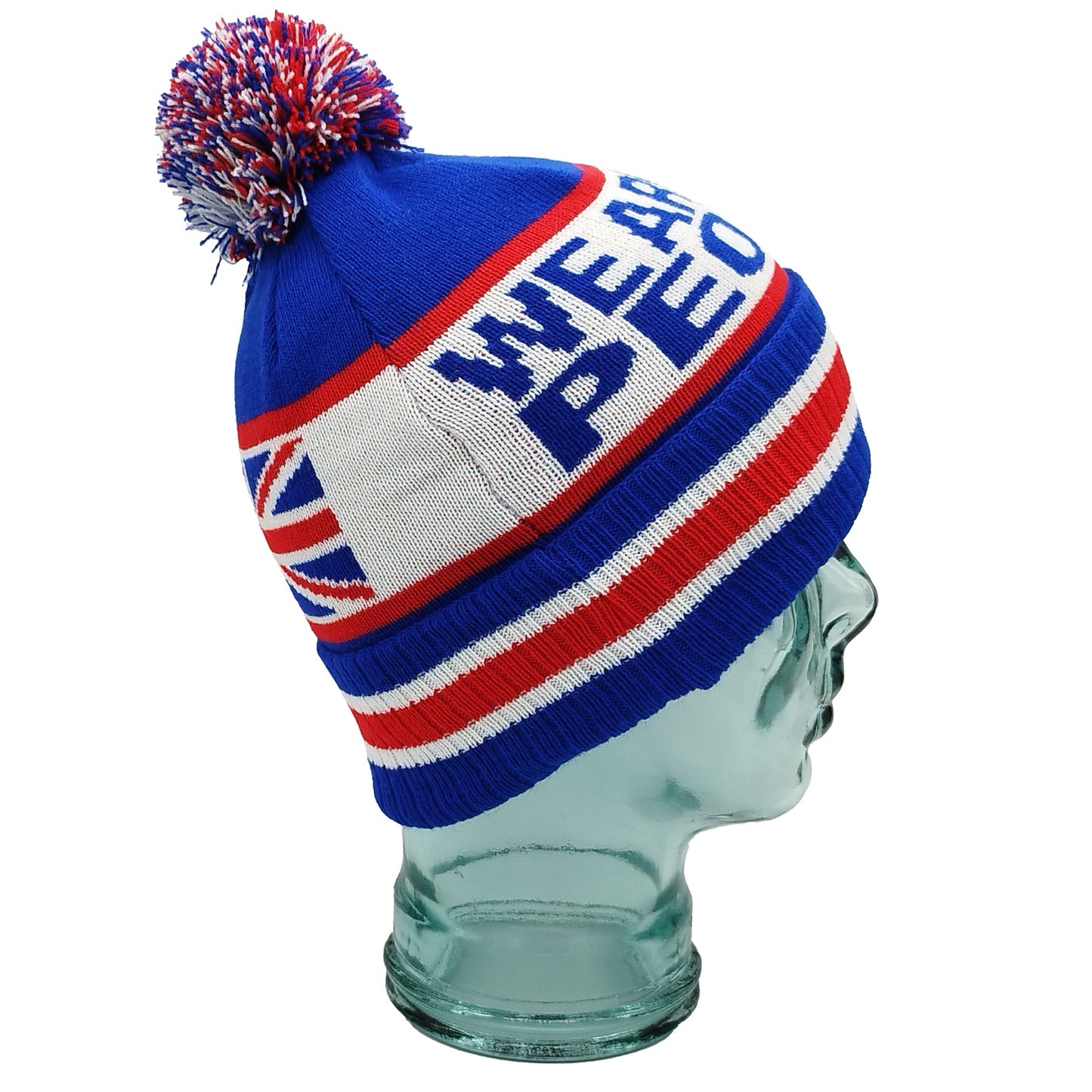 Rangers We Are The People Blue White & Red Bobble Hat - Ribbed Cuff