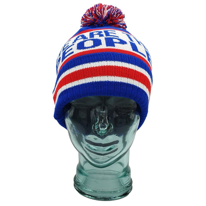 Rangers We Are The People Blue White & Red Bobble Hat - Ribbed Cuff