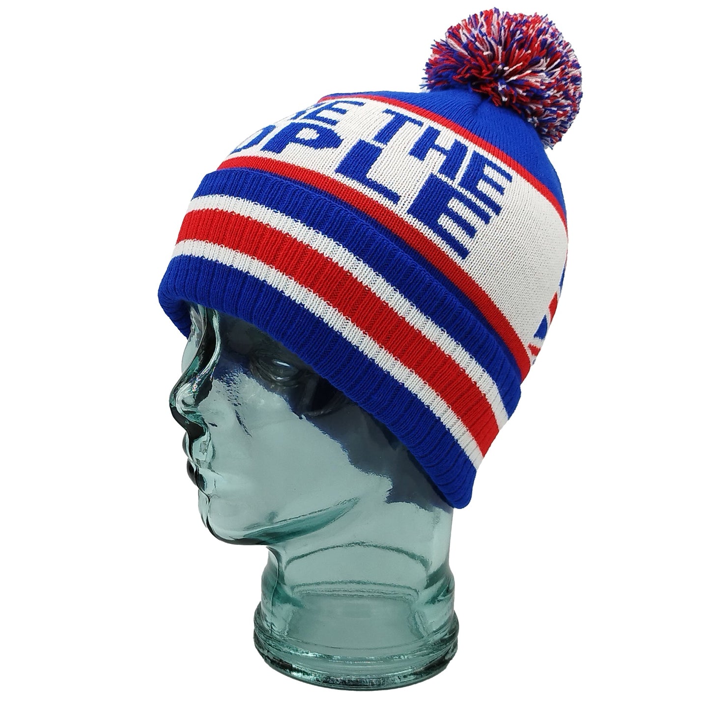 Rangers We Are The People Blue White & Red Bobble Hat - Ribbed Cuff