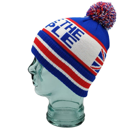 Rangers We Are The People Blue White & Red Bobble Hat - Ribbed Cuff