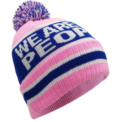 Rangers We Are The People Pink Blue & White Bobble Hat - Ribbed Cuff