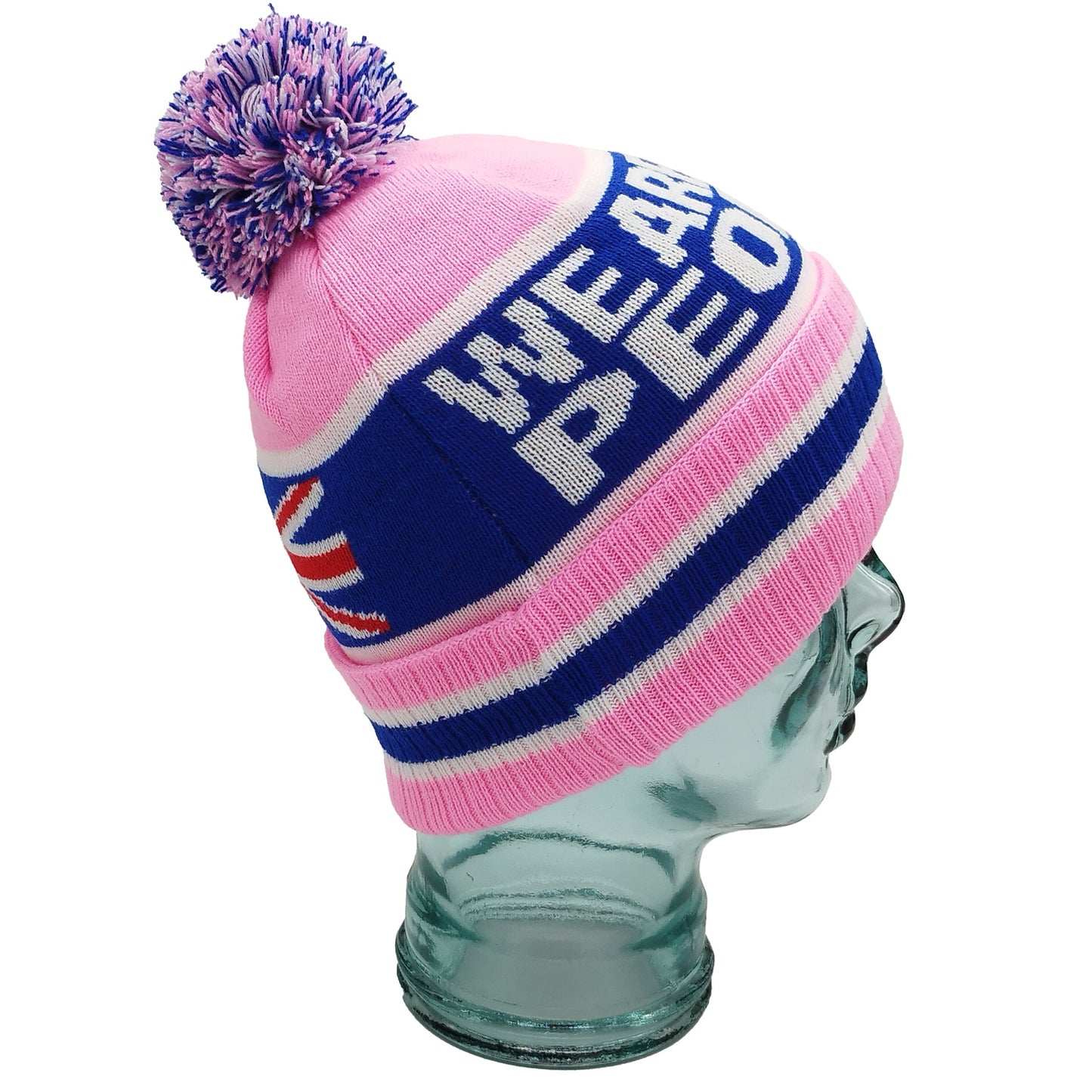 Rangers We Are The People Pink Blue & White Bobble Hat - Ribbed Cuff