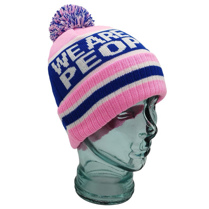 Rangers We Are The People Pink Blue & White Bobble Hat - Ribbed Cuff