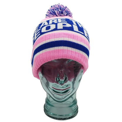 Rangers We Are The People Pink Blue & White Bobble Hat - Ribbed Cuff