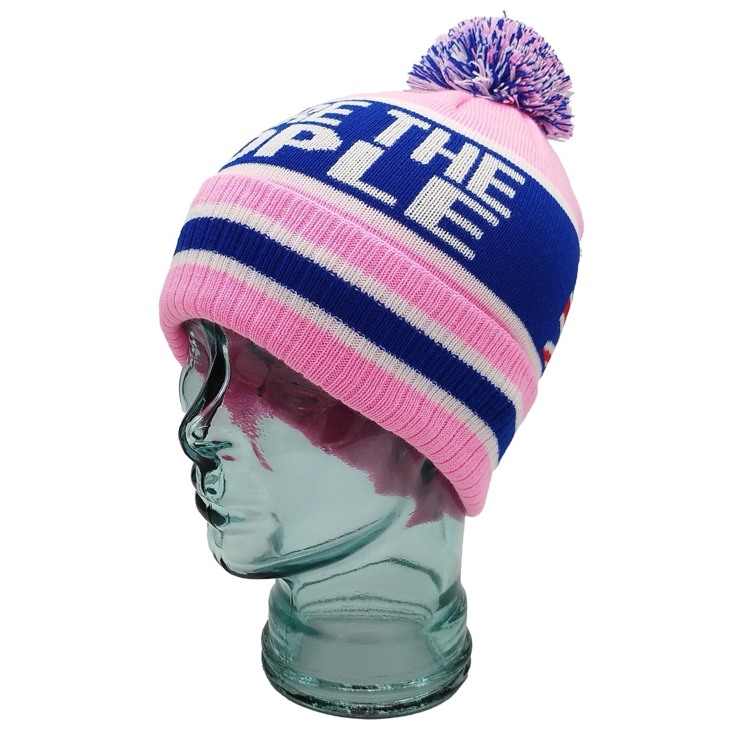 Rangers We Are The People Pink Blue & White Bobble Hat - Ribbed Cuff