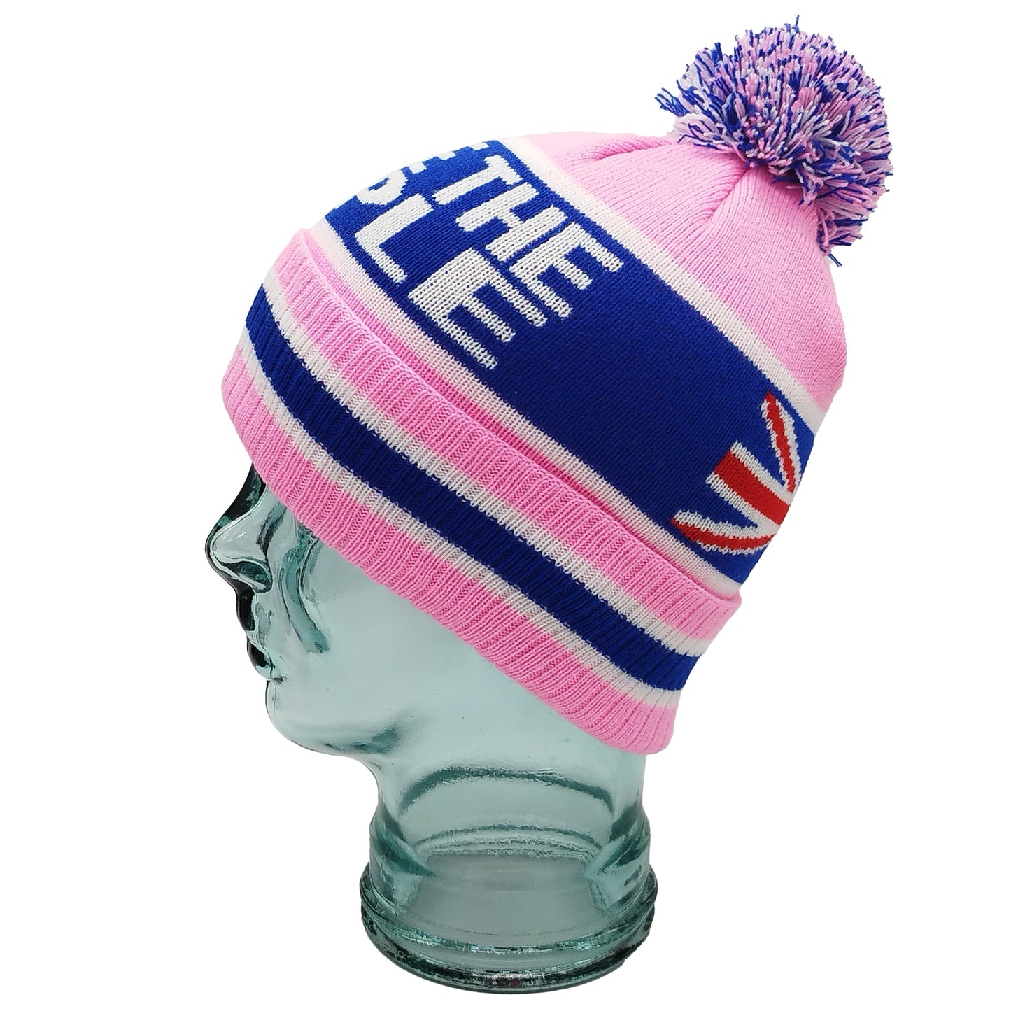 Rangers We Are The People Pink Blue & White Bobble Hat - Ribbed Cuff