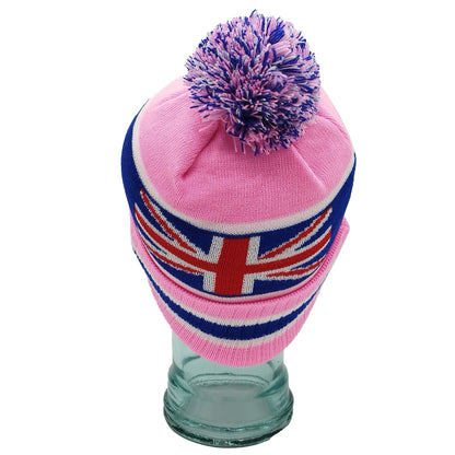 Rangers We Are The People Pink Blue & White Bobble Hat - Ribbed Cuff